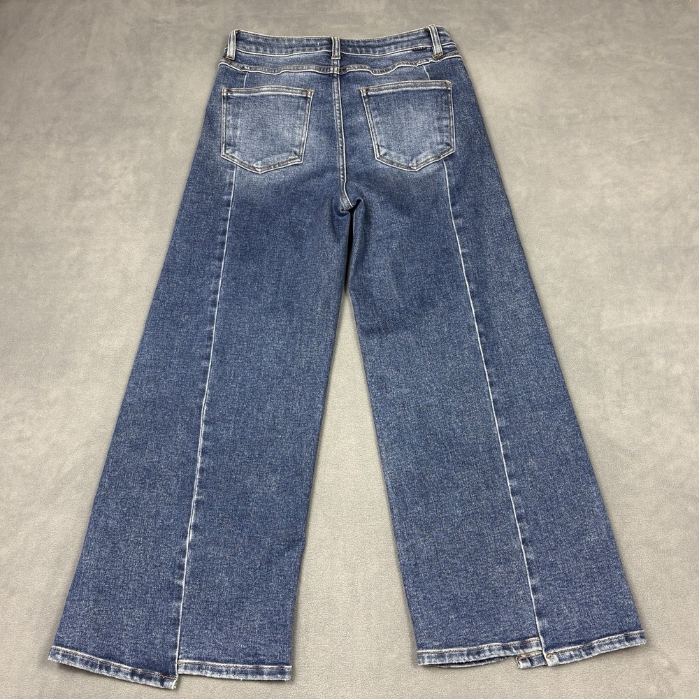 Risen Size 7/28 High-Rise Crop Wide Front and Back Sort Step Hem Dark Wash - Picture 4 of 11